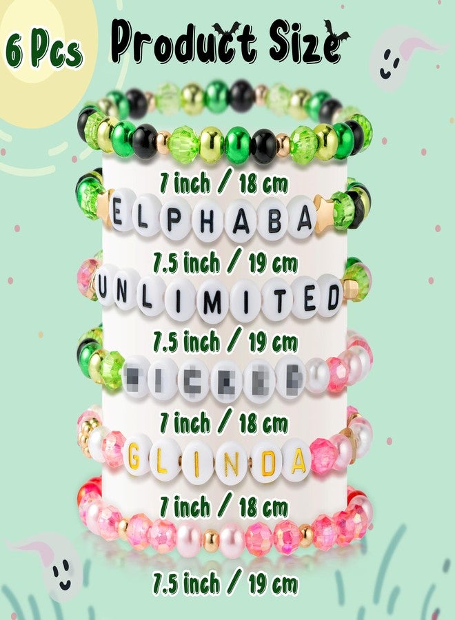 DJianrang 6Pcs Witch Friendship Bracelets, Pink Green Color with Letters Bead String Elasticity Bracelet, Women Girls Friend Jewelry Accessories Gift for Magic Movie Theme Fans Party Halloween Wedding - Image 2